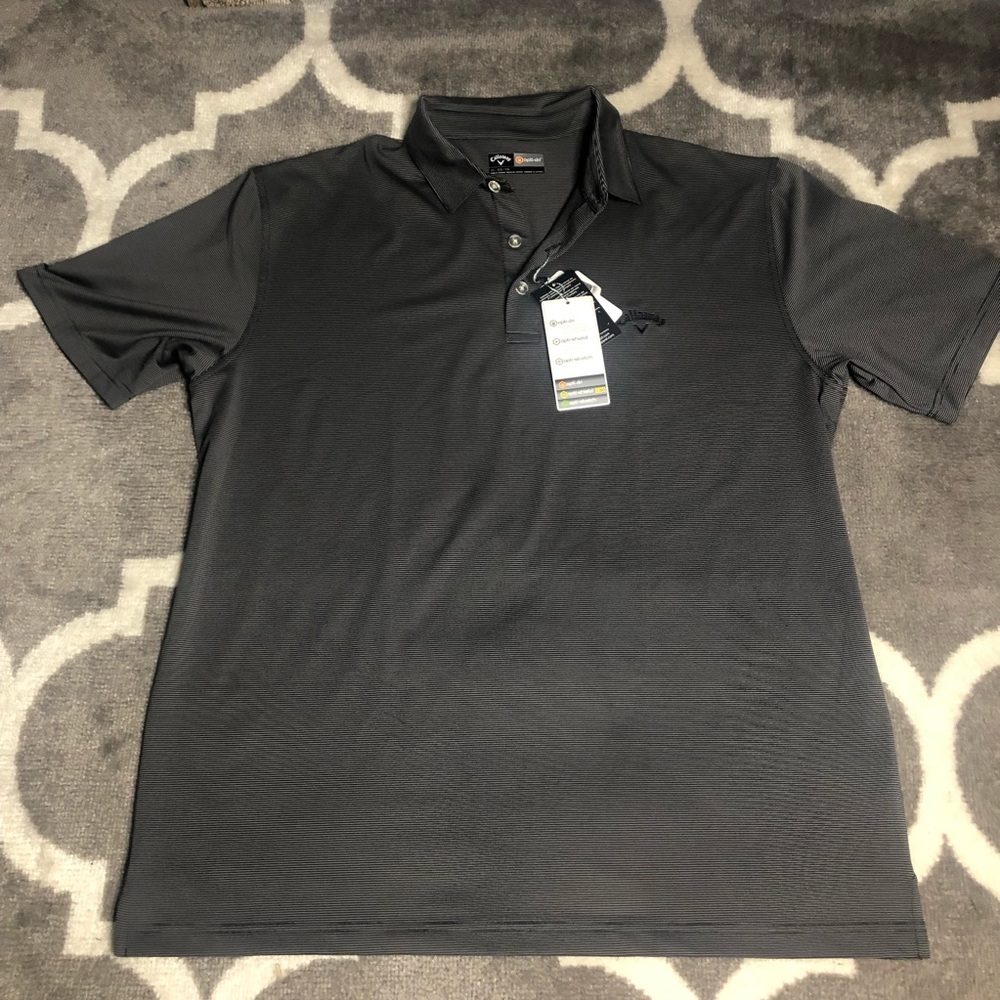 Callaway Polo Shirt Mens XL NWT Opti Dri Golf Grey Striped Short Sleeve